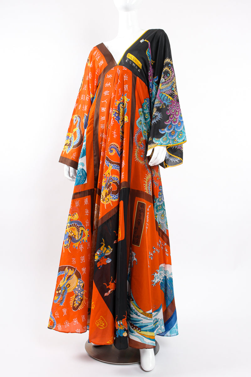  Vintage La Vetta Beverly Hills Patchwork Scarf Dress on Mannequin angle at Recess Los Angeles