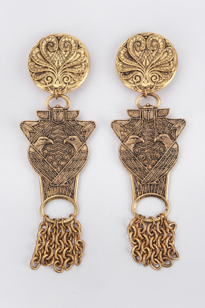 Recess Los Angeles Vintage La Porte Bleue Brass Eagle Drop Earrings Egyptian Revival Scarab