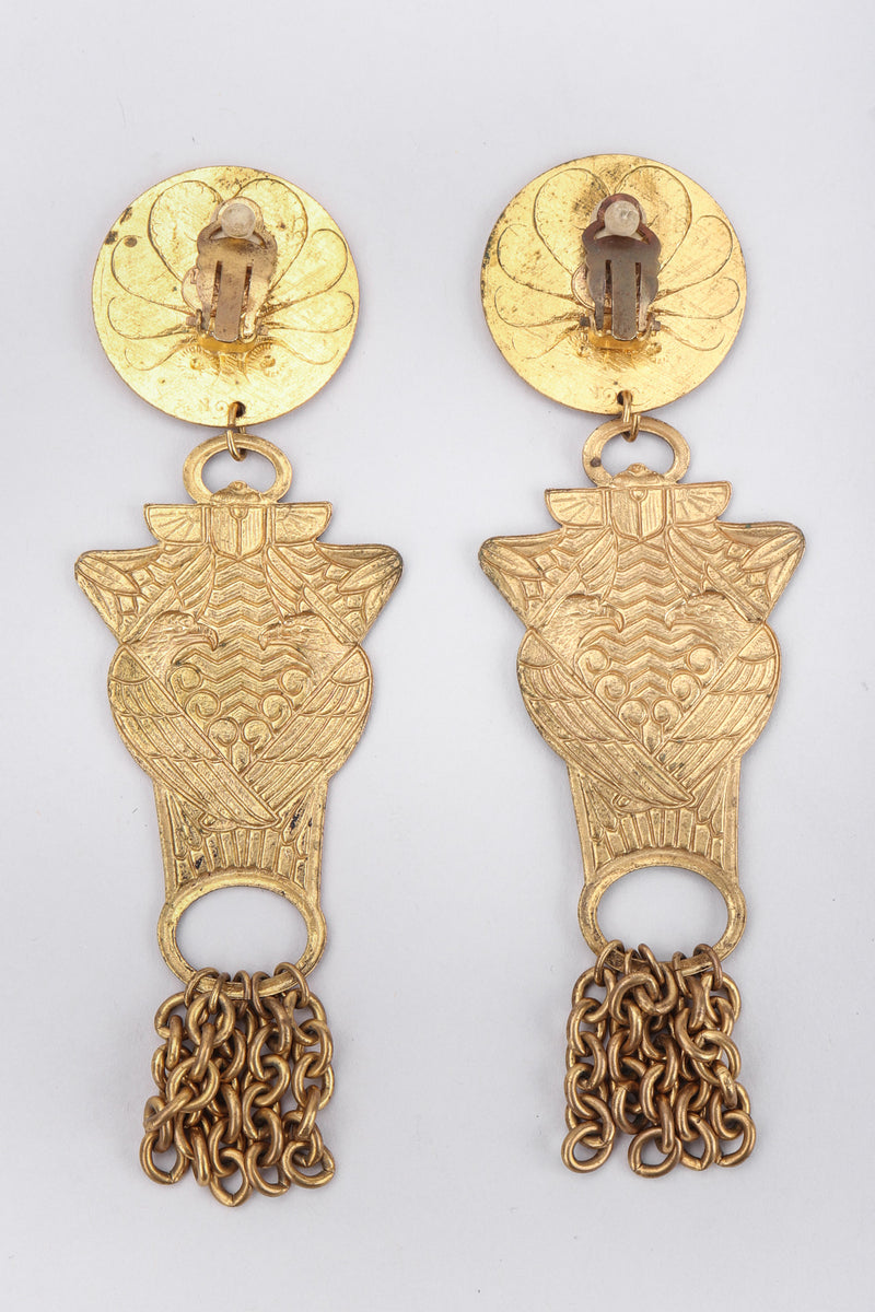 Recess Los Angeles Vintage La Porte Bleue Brass Eagle Drop Earrings Egyptian Revival Scarab