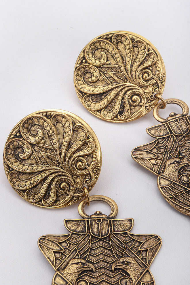 Recess Los Angeles Vintage La Porte Bleue Brass Eagle Drop Earrings Egyptian Revival Scarab
