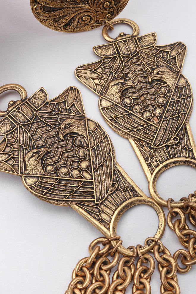 Recess Los Angeles Vintage La Porte Bleue Brass Eagle Drop Earrings Egyptian Revival Scarab