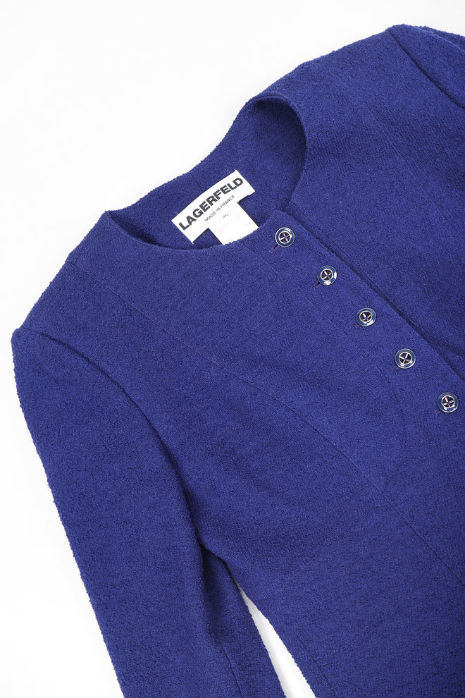 Recess Designer Consignment Vintage Karl Lagerfeld Bustier Bouclé Jacket & Skirt Suit Set Los Angeles Resale