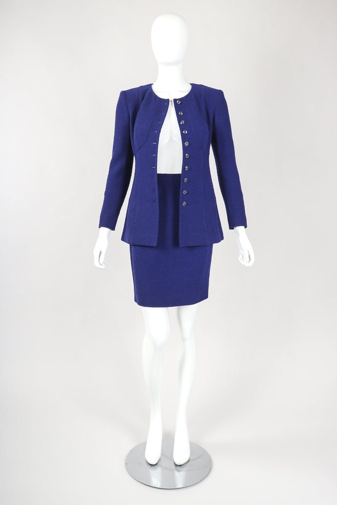 Recess Designer Consignment Vintage Karl Lagerfeld Bustier Bouclé Jacket & Skirt Suit Set Los Angeles Resale