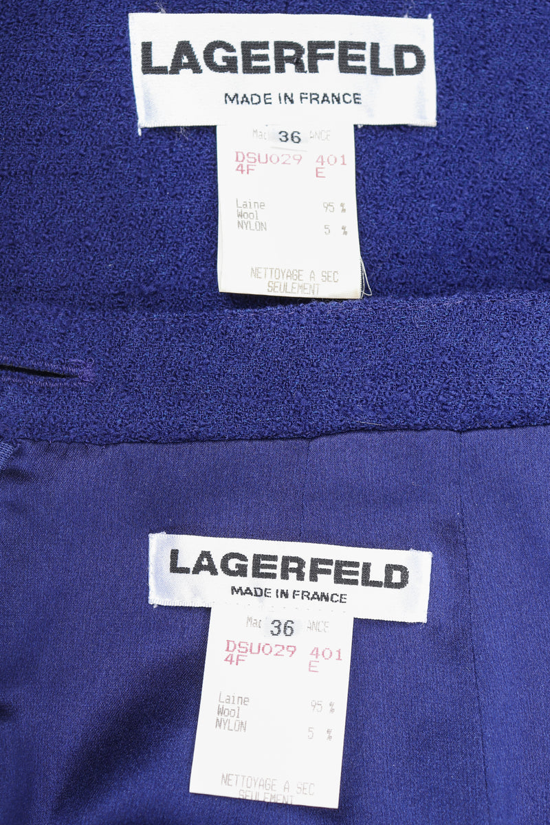 Recess Designer Consignment Vintage Karl Lagerfeld Bustier Bouclé Jacket & Skirt Suit Set Los Angeles Resale