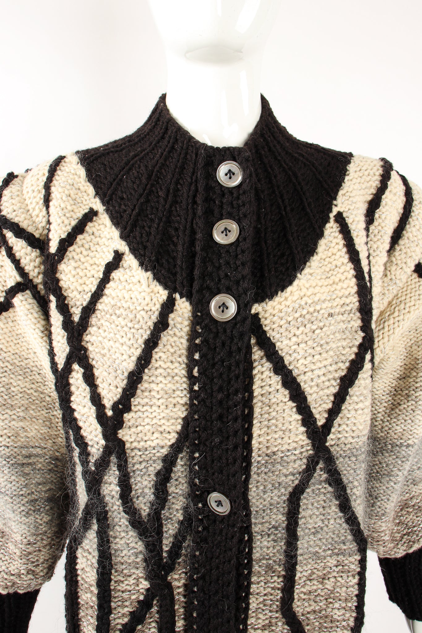 Vintage Laise Adzer Winter Birch Weighted Knit Sweater Coat on Mannequin front Crop at Recess LA