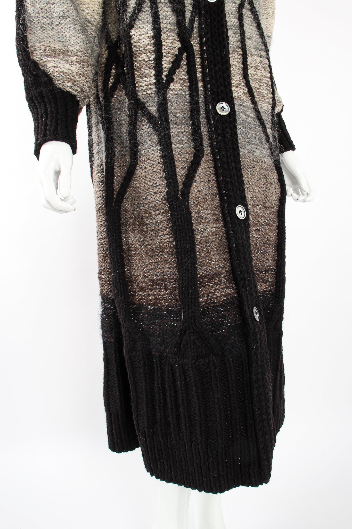 Vintage Laise Adzer Winter Birch Knit Sweater Coat on Mannequin hem at Recess Los Angeles