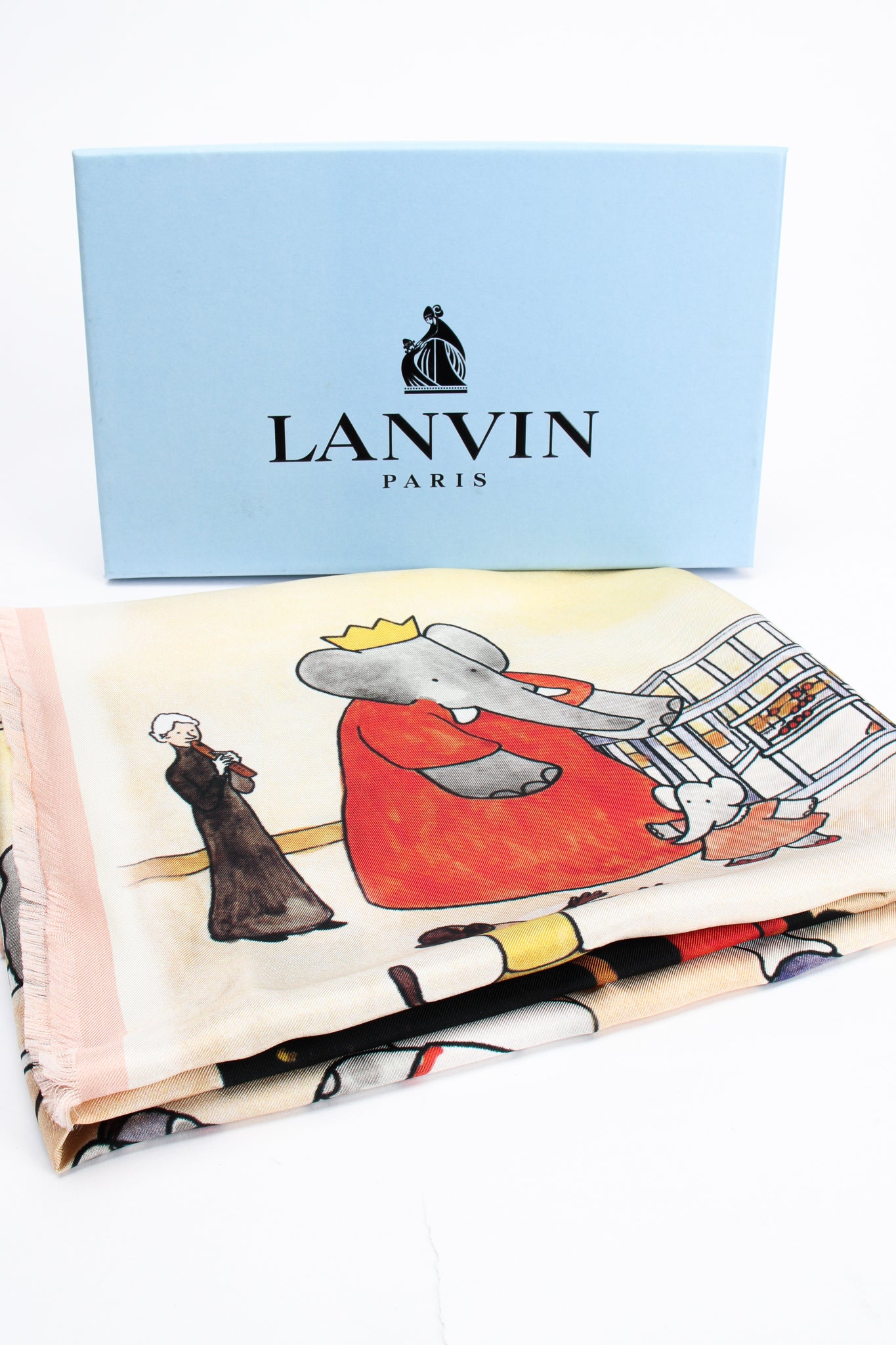 Lanvin Collaboration Babar the Elephant AW 2019 Family Print Silk Scarf with Box at Recess LA