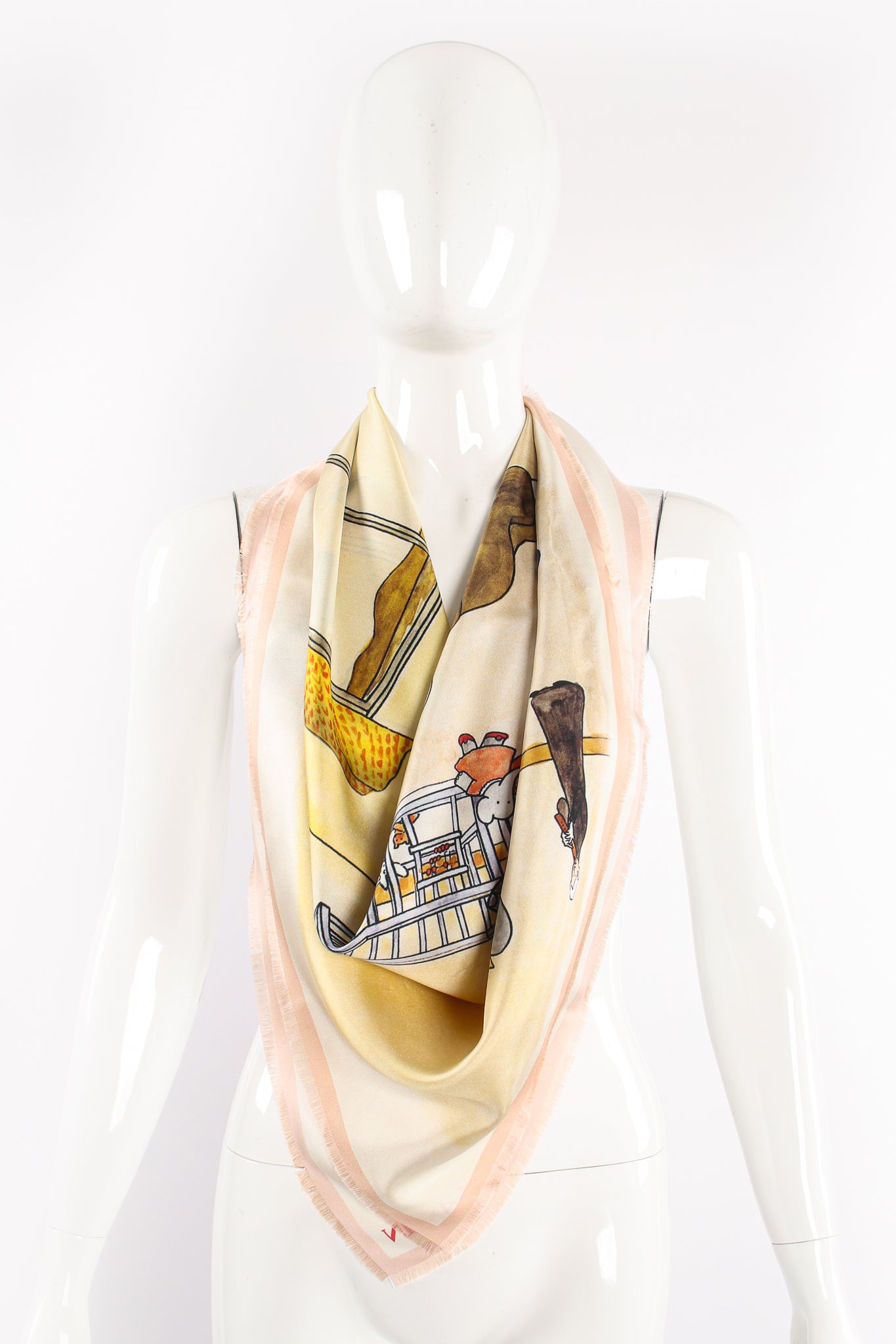Lanvin Collaboration Babar the Elephant AW 2019 Family Print Silk Scarf on Mannequin at Recess LA