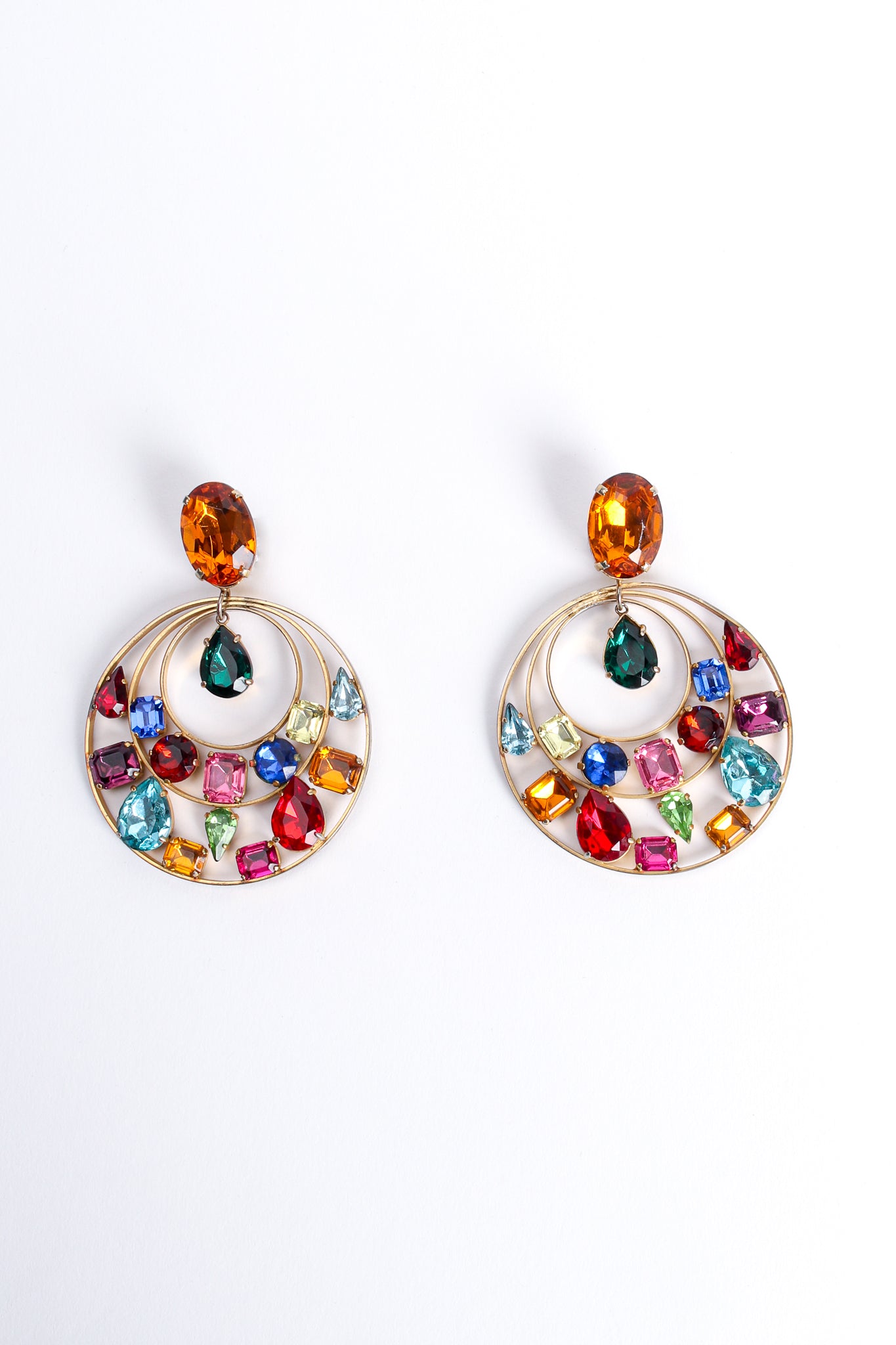 Vintage Rainbow Jeweled Hoop Drop Earrings at Recess Los Angeles