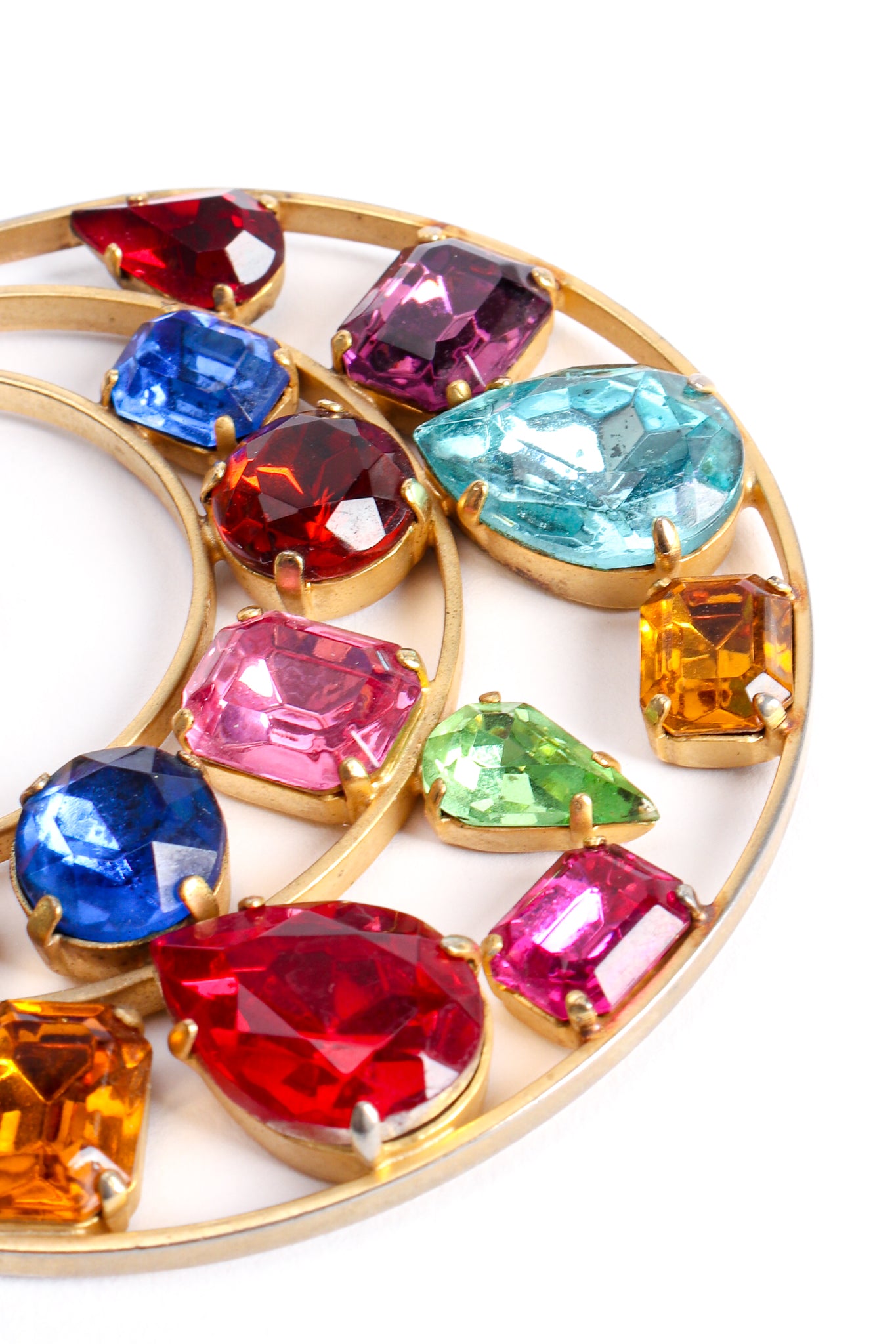 Vintage Rainbow Jeweled Hoop Drop Earrings detail at Recess Los Angeles