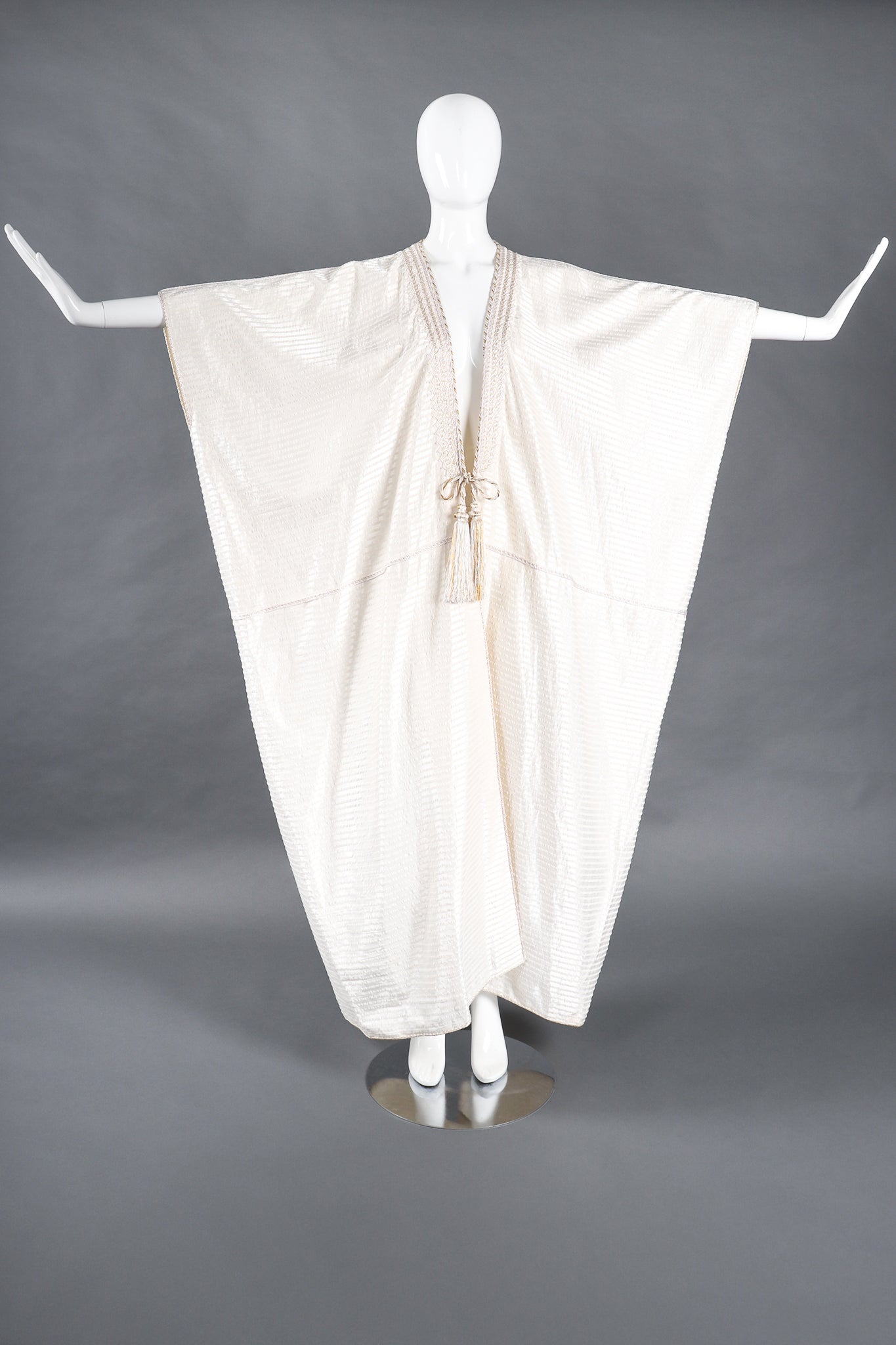 Recess Los Angeles Designer Consignment Vintage L'Artisan Du Liban Lebanese Striped Satin Seersucker Caftan Robe