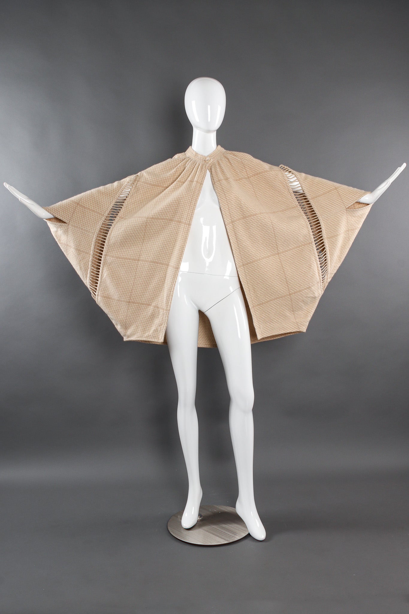 Vintage Laura Biagiotti Wool Poncho Cape mannequin front arms spread @ Recess Los Angeles