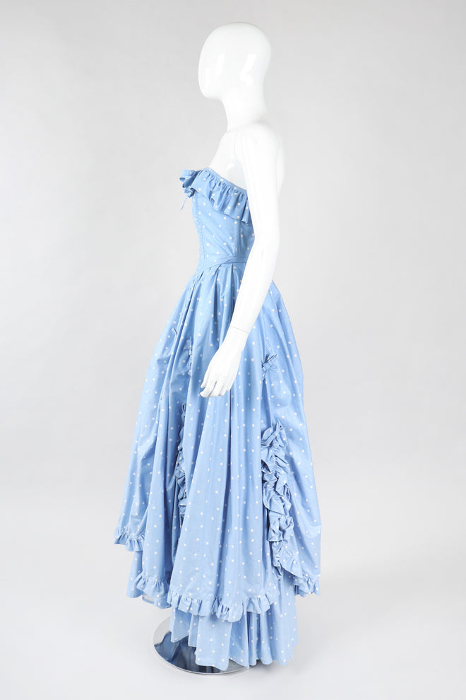 Recess Los Angeles Vintage Laura Ashley Polka Dot Broadcloth Strapless Cotton Ball Gown