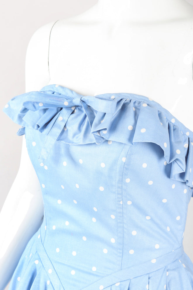 Recess Los Angeles Vintage Laura Ashley Polka Dot Broadcloth Strapless Cotton Ball Gown