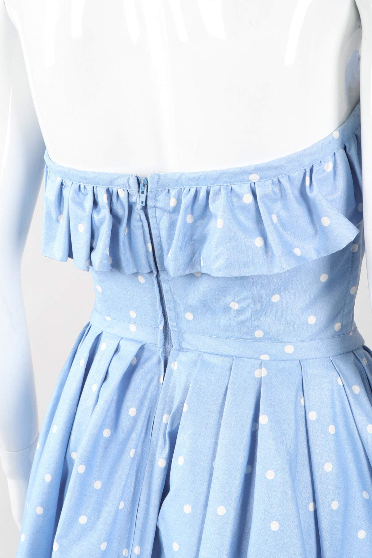 Vintage Laura Ashley Polka Dot Broadcloth Strapless Cotton Ball Gown Recess