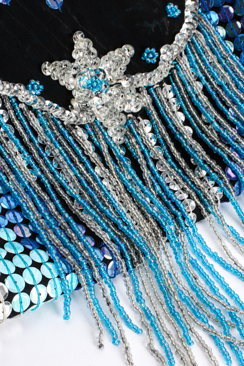 Vintage Lauren Nicole Sheer Sequin Fringe Shirt bead fringe detail at Recess Los Angeles