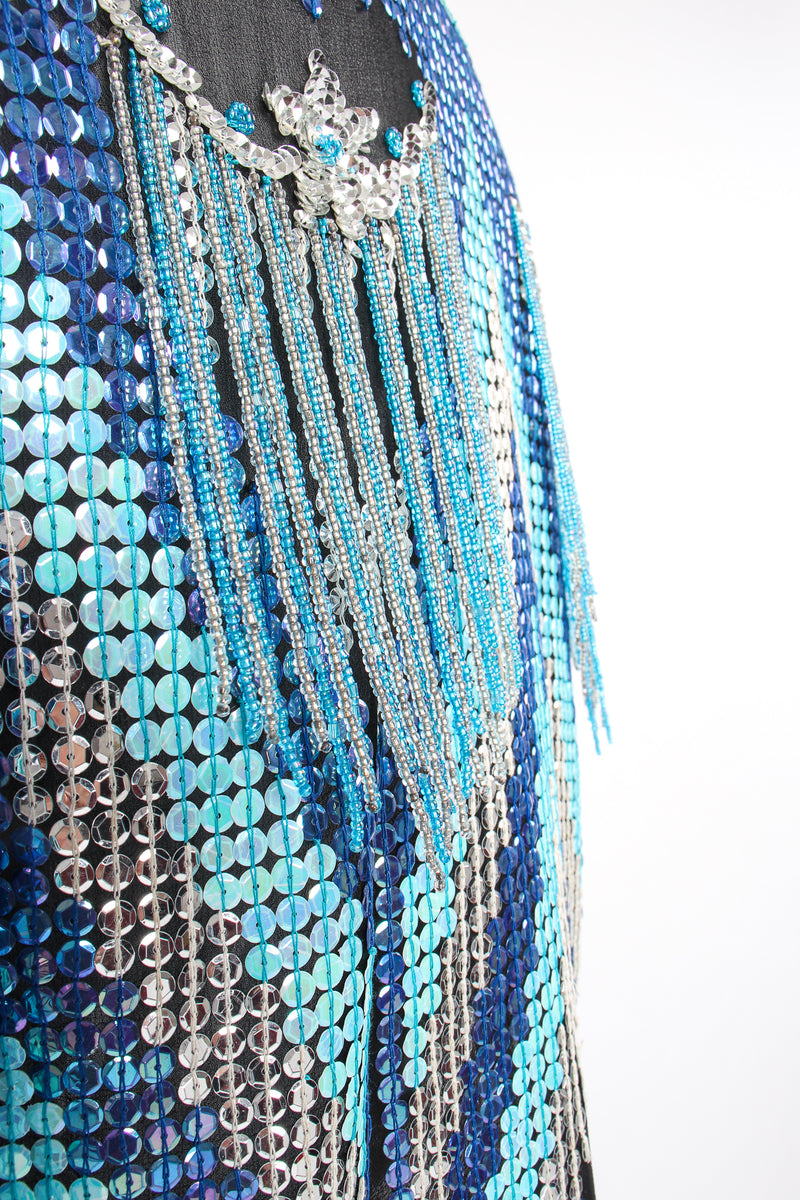 Vintage Lauren Nicole Sheer Sequin Fringe Shirt bead fringe detail at Recess Los Angeles