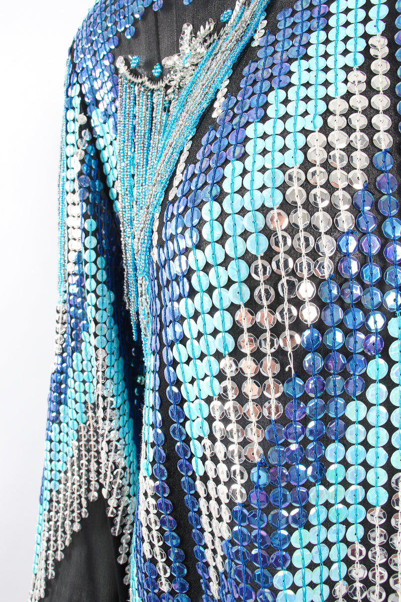 Vintage Lauren Nicole Sheer Sequin Fringe Shirt on Mannequin sequin detail at Recess Los Angeles