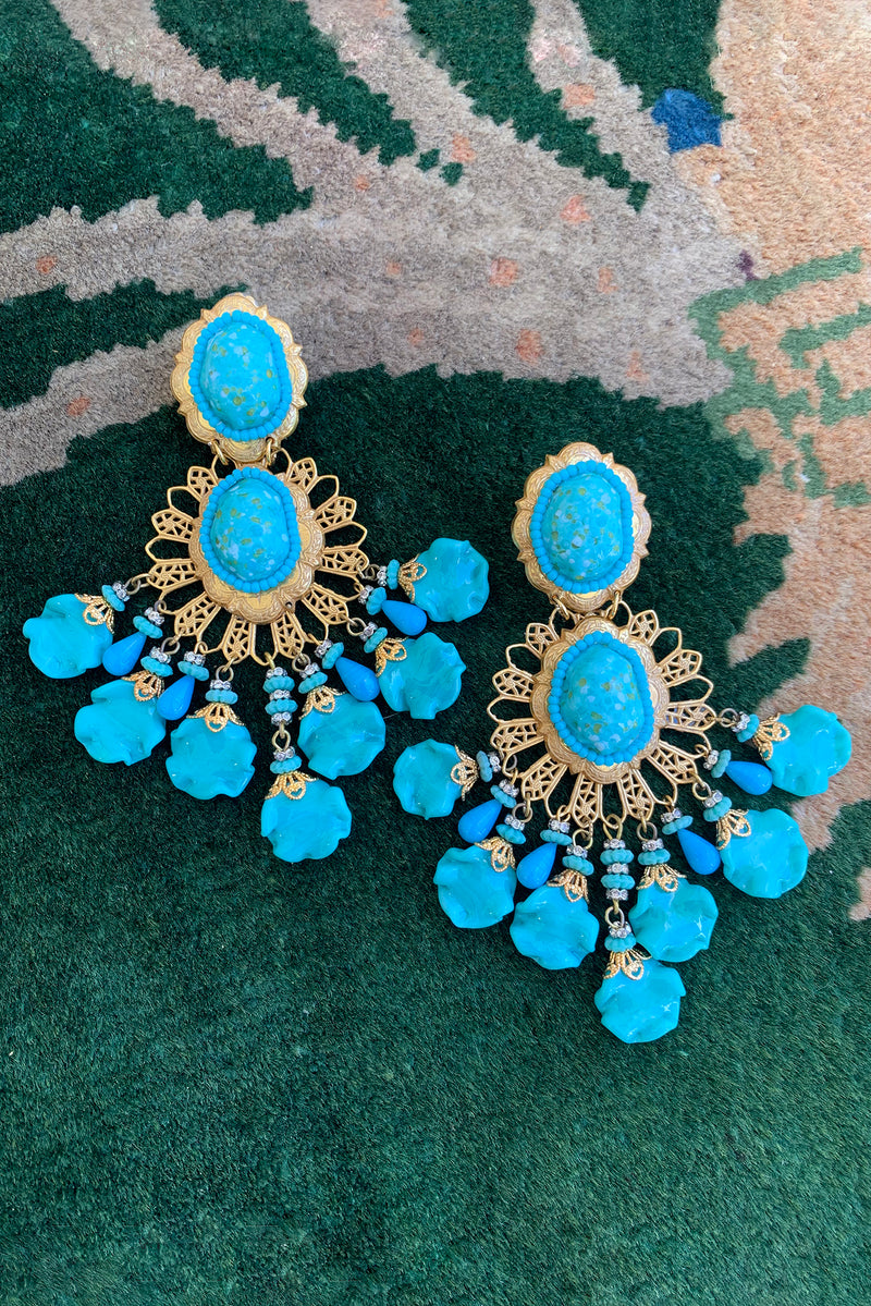 Vintage Lawrence Larry Vrba Turquoise Drop Chandelier Earrings at Recess Los Angeles