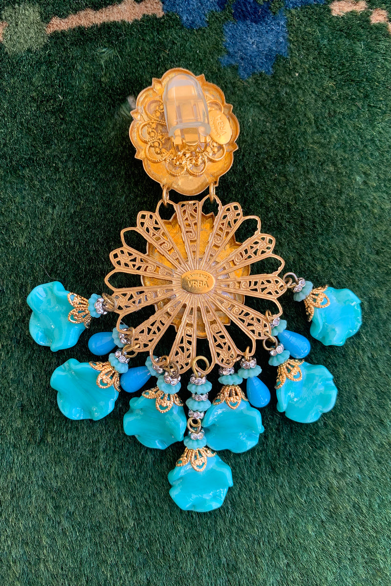 Turquoise Glass Chandelier Earrings