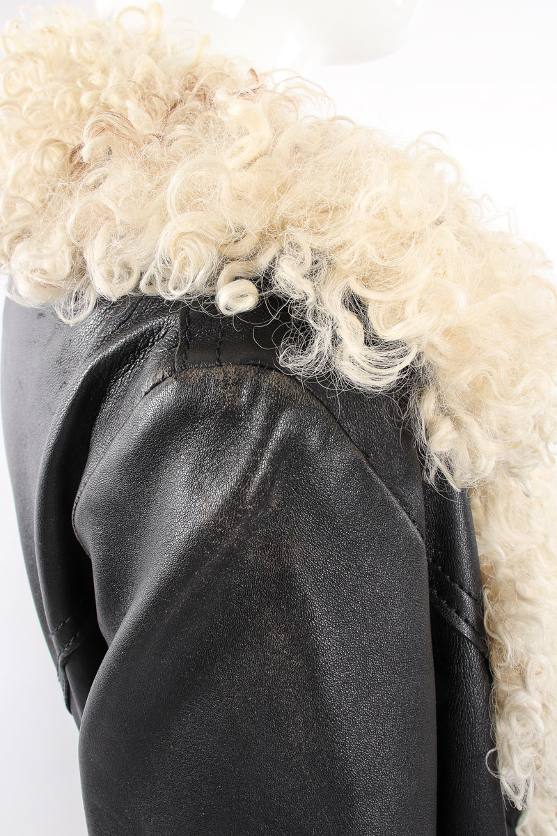 Vintage Leda Spain by Gropper Leather & Lamb Fur Trench Coat leather shoulder wear at Recess LA