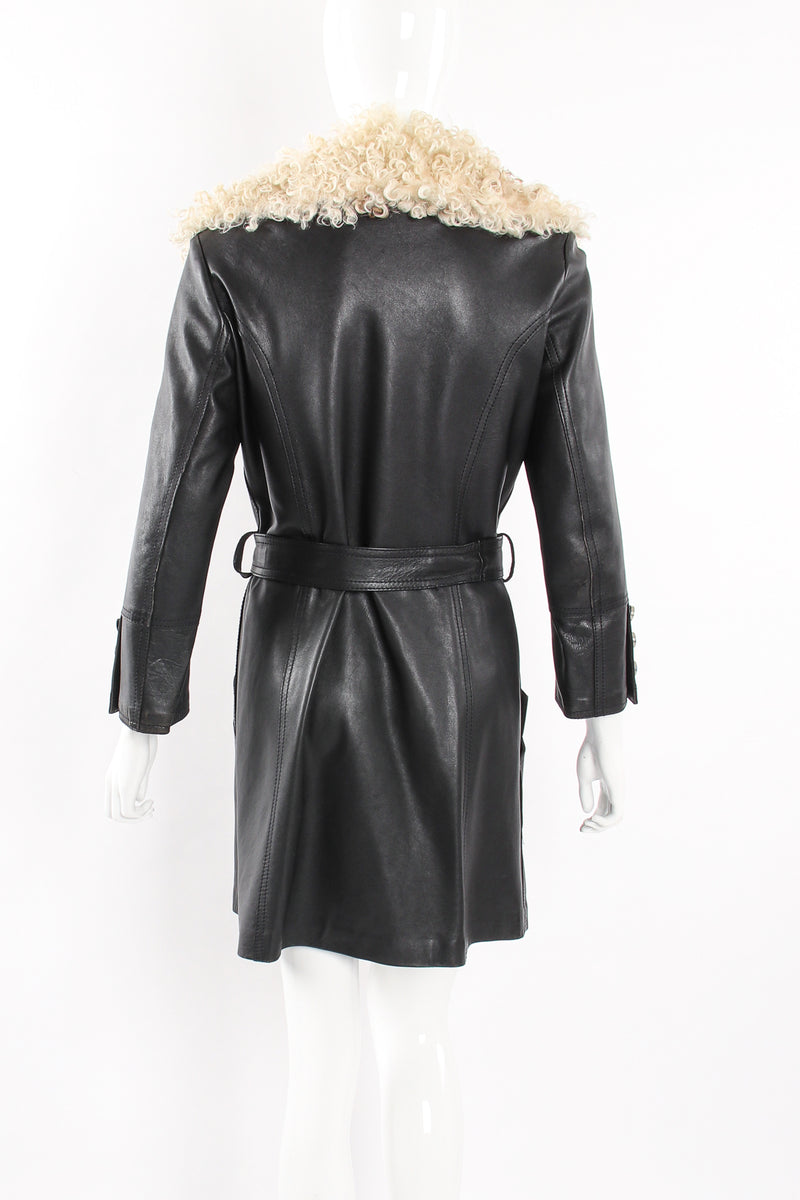 Vintage Leda Spain by Gropper Leather & Lamb Fur Trench Coat on Mannequin back at Recess LA