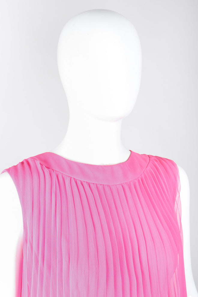 Recess Los Angeles Vintage Lee Jordan Hot Pink Pleated Feather Trim Trapeze Swing Dress