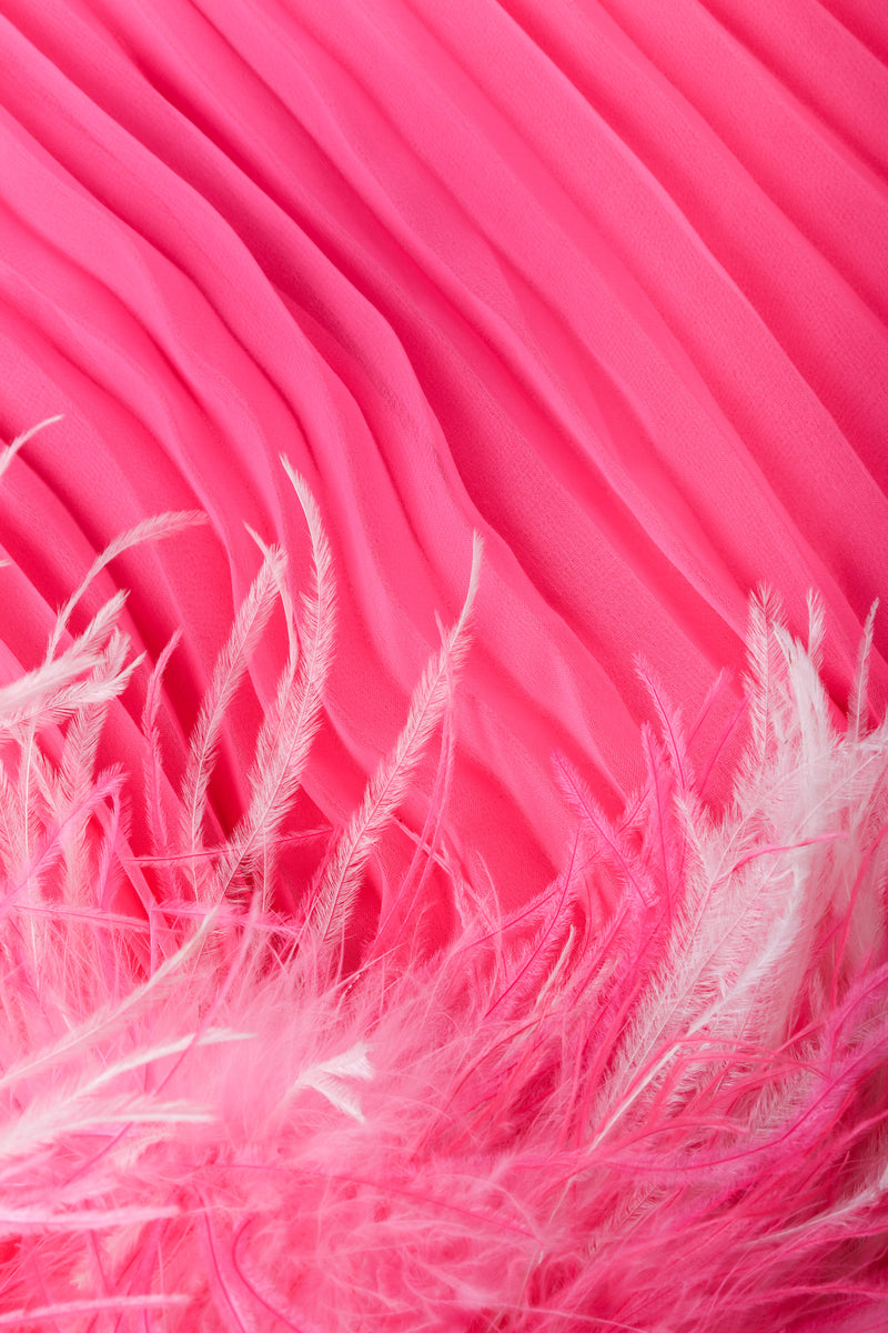 Recess Los Angeles Vintage Lee Jordan Hot Pink Pleated Feather Trim Trapeze Swing Dress
