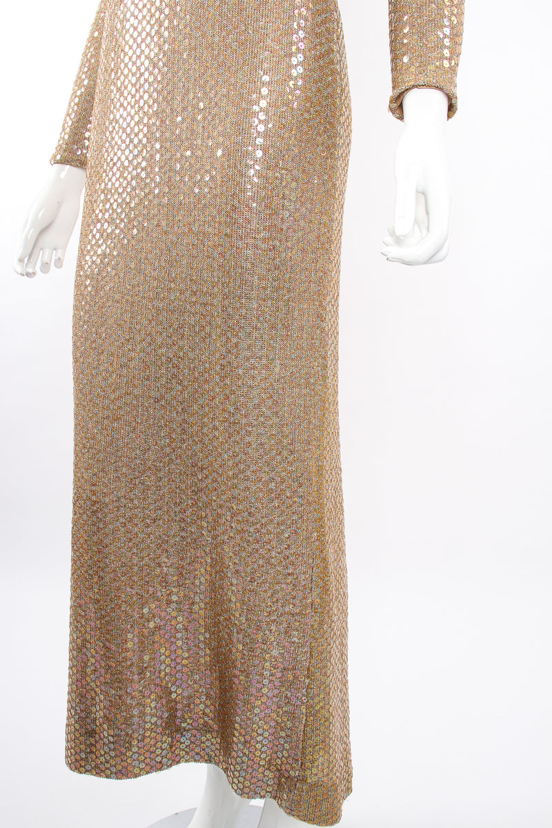 Vintage Leo Narducci Iridescent Champagne Sequin Dress on Mannequin skirt at Recess LA