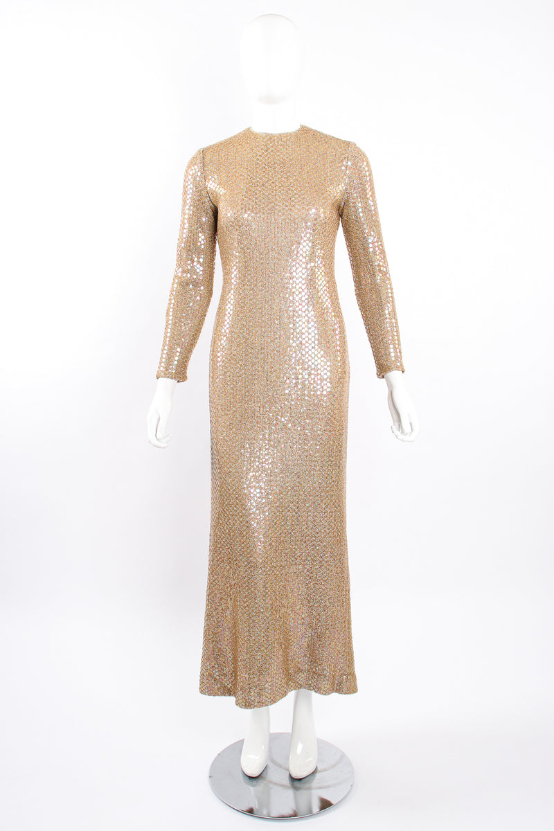 Vintage Leo Narducci Iridescent Champagne Sequin Dress on Mannequin front at Recess Los Angeles