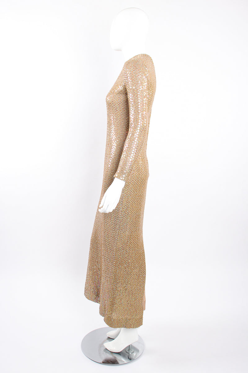Vintage Leo Narducci Iridescent Champagne Sequin Dress on Mannequin side at Recess Los Angeles