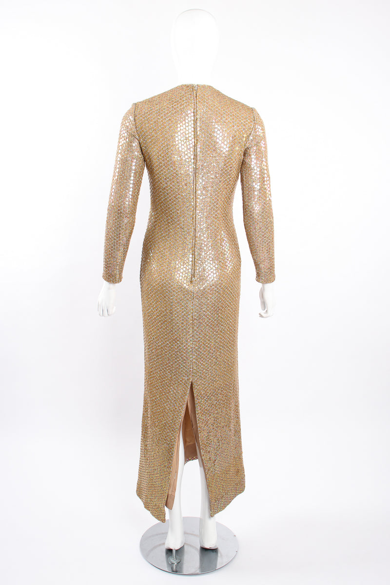 Vintage Leo Narducci Iridescent Champagne Sequin Dress on Mannequin back at Recess Los Angeles
