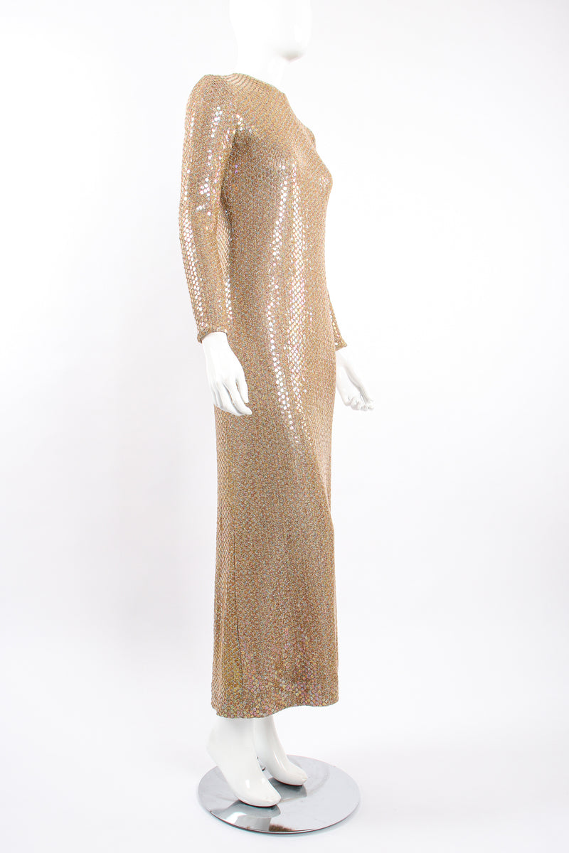 Vintage Leo Narducci Iridescent Champagne Sequin Dress on Mannequin angle at Recess Los Angeles