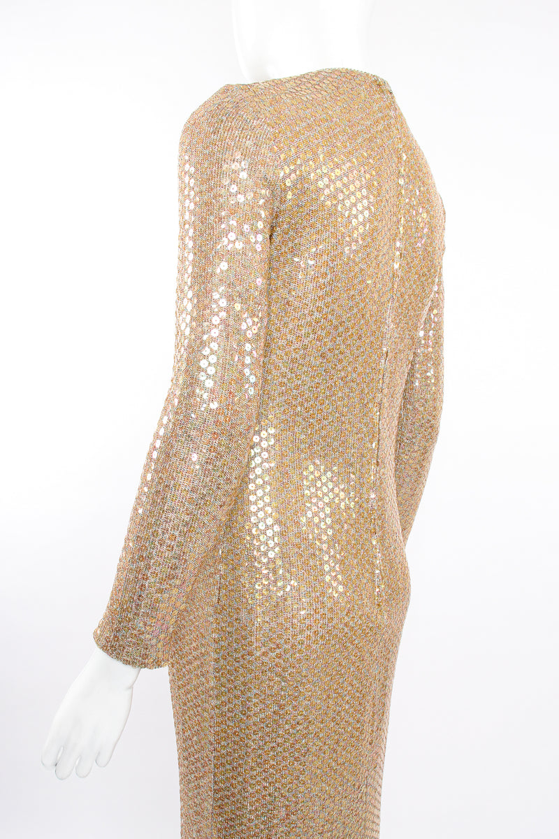 Vintage Leo Narducci Iridescent Champagne Sequin Dress on Mannequin back angle at Recess LA