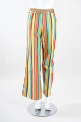 Recess Los Angeles Designer Consignment Vintage Leo Narducci Striped Seersucker Coin Fringe Crop Top & Pant Carnival Set