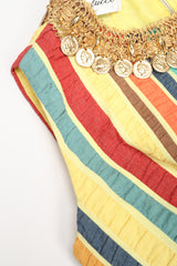Recess Los Angeles Designer Consignment Vintage Leo Narducci Striped Seersucker Coin Fringe Crop Top & Pant Carnival Set