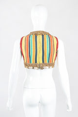 Recess Los Angeles Designer Consignment Vintage Leo Narducci Striped Seersucker Coin Fringe Crop Top & Pant Carnival Set
