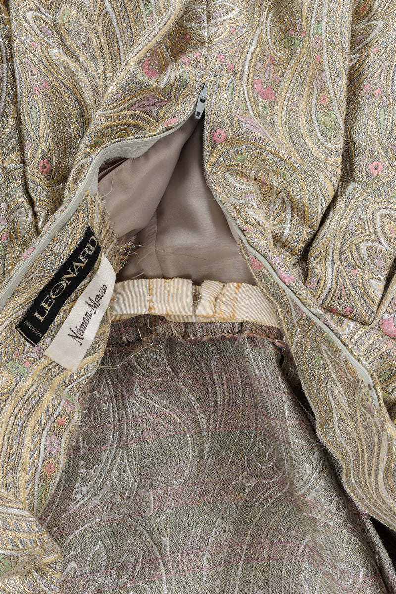 Vintage Leonard for Neiman Marcus Floral Brocade Metallic Gown inner waist fastener/zipper @ Recess LA