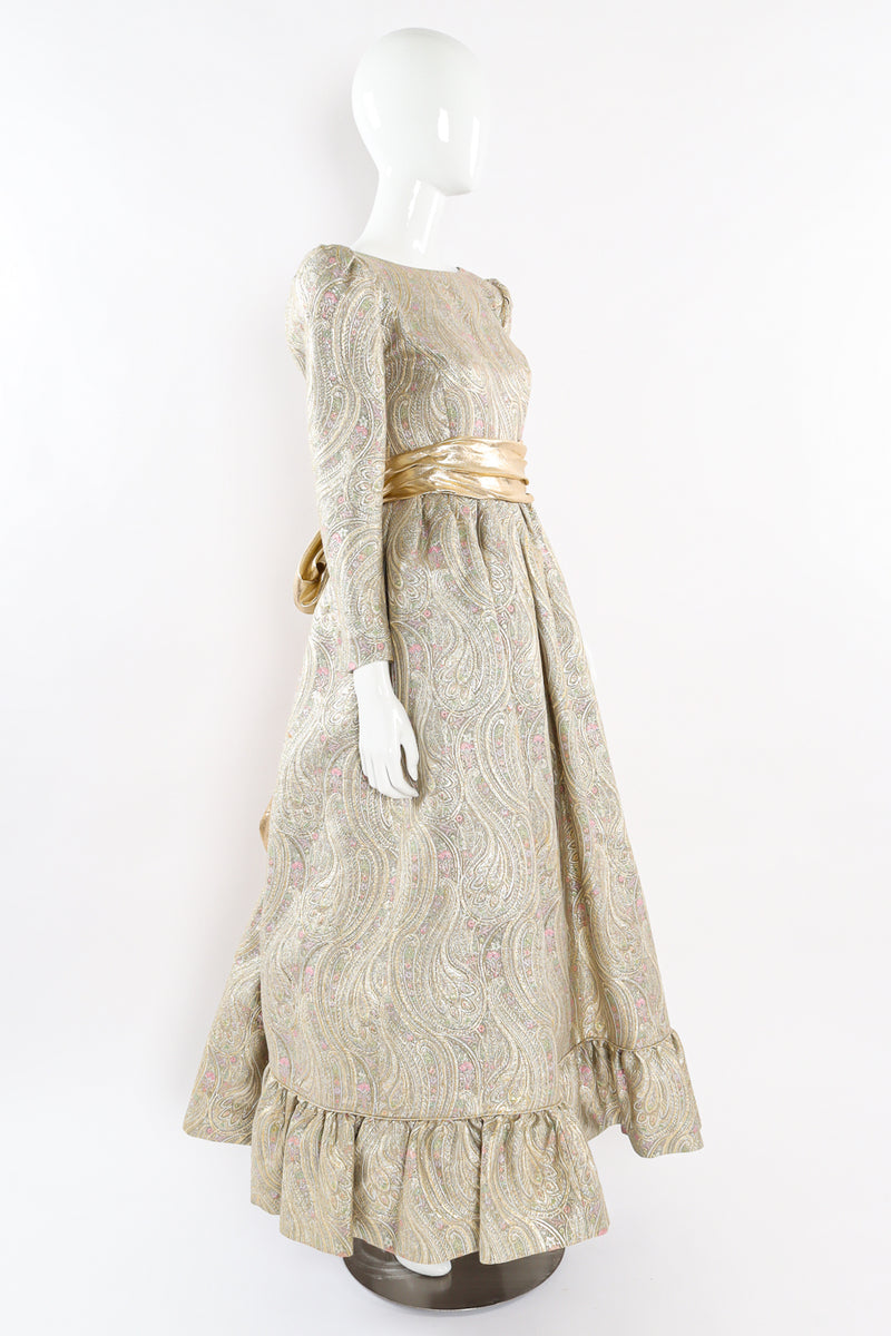 Vintage Leonard for Neiman Marcus Floral Brocade Metallic Gown mannequin side angle @ Recess LA