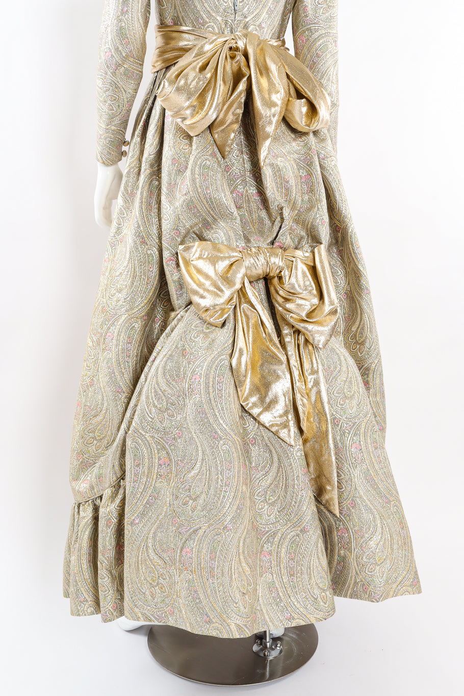 Vintage Leonard for Neiman Marcus Floral Brocade Metallic Gown mannequin back skirt close @ Recess LA