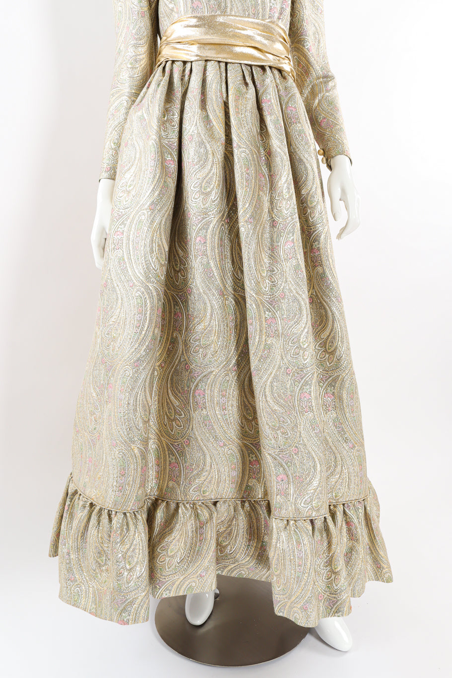 Vintage Leonard for Neiman Marcus Floral Brocade Metallic Gown mannequin skirt close @ Recess LA