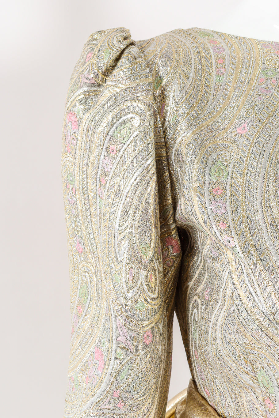 Vintage Leonard for Neiman Marcus Floral Brocade Metallic Gown gathered shoulders @ Recess LA