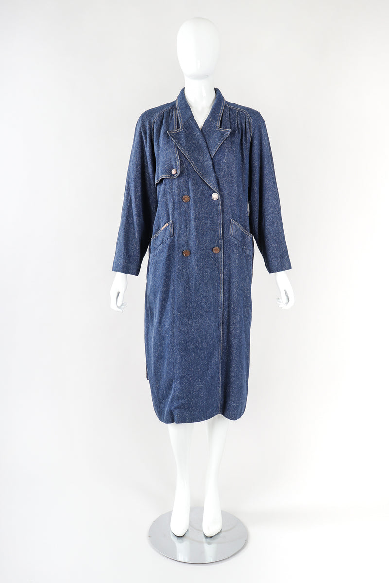 Recess Designer Consignment Vintage Leonard Double Breasted Denim Cocoon Car Coat Trench Los Angeles Resale