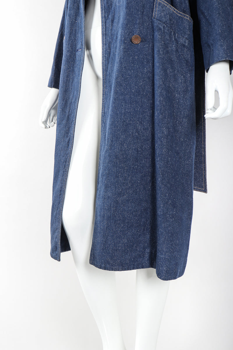 Recess Designer Consignment Vintage Leonard Double Breasted Denim Cocoon Car Coat Trench Los Angeles Resale