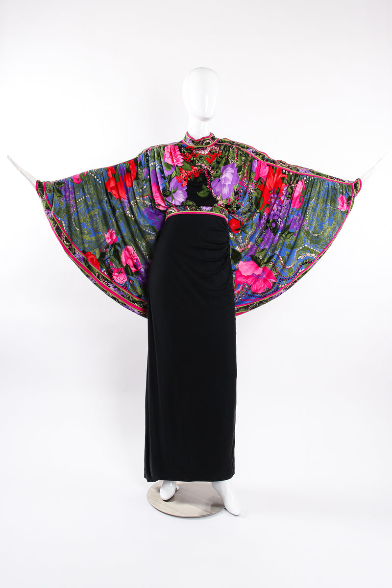 Vintage Leonard Floral Batwing Cape Gown on Mannequin front at Recess Los Angeles