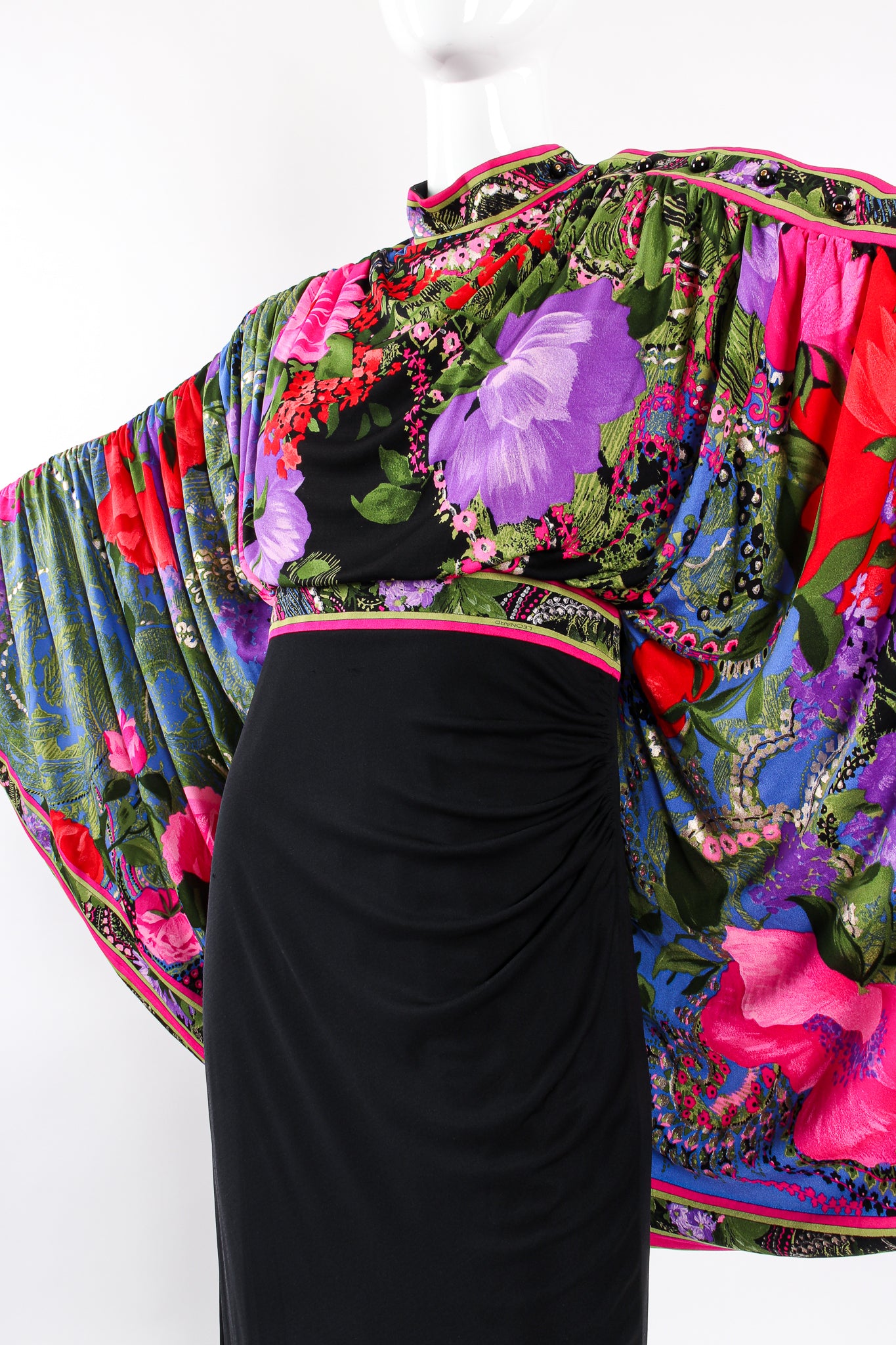 Vintage Leonard Floral Batwing Cape Gown on Mannequin waist at Recess Los Angeles