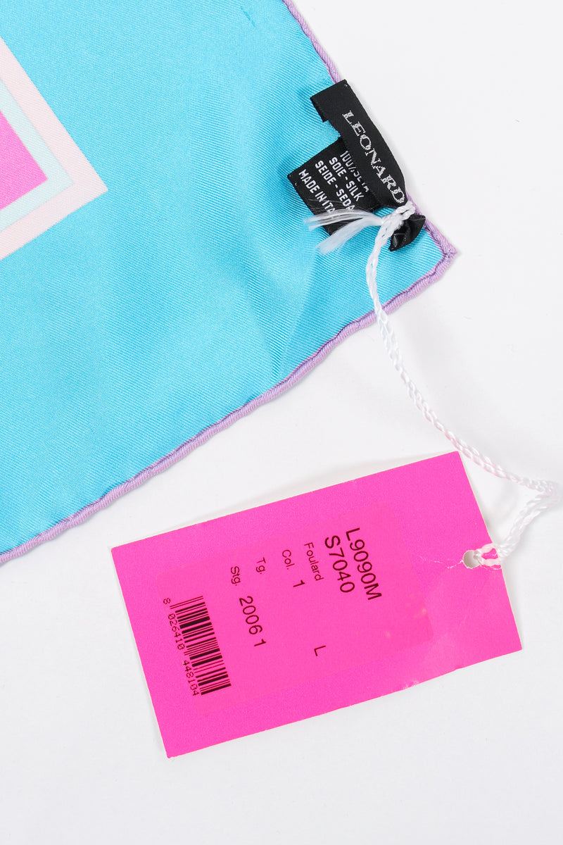 Vintage Leonard Silk Twill Orchid Blossom Scarf tag and label at Recess Los Angeles