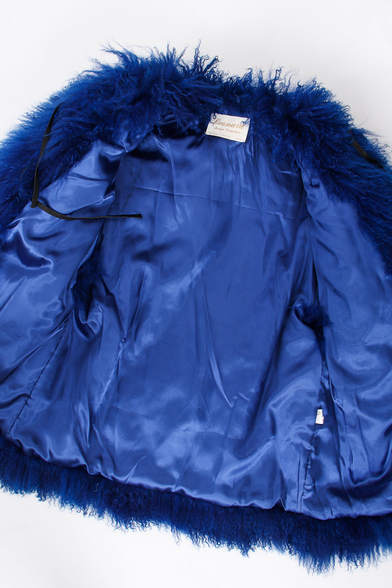Vintage Leonard Cobalt Mongolian Fur Short Sleeve Swing Coat lining at Recess LA