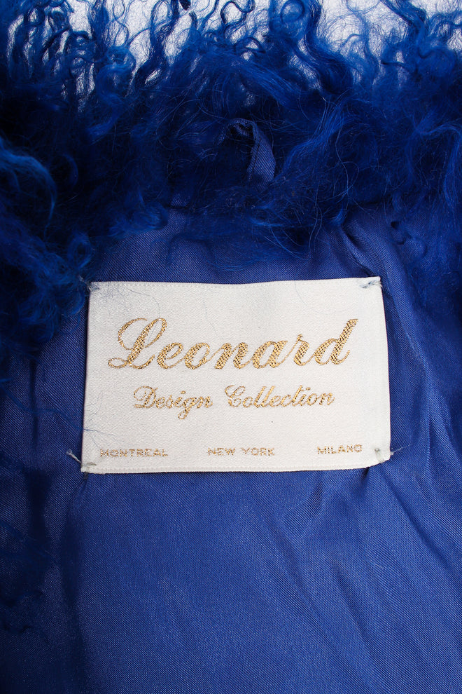 Vintage Leonard Cobalt Mongolian Fur Short Sleeve Swing Coat label at Recess LA