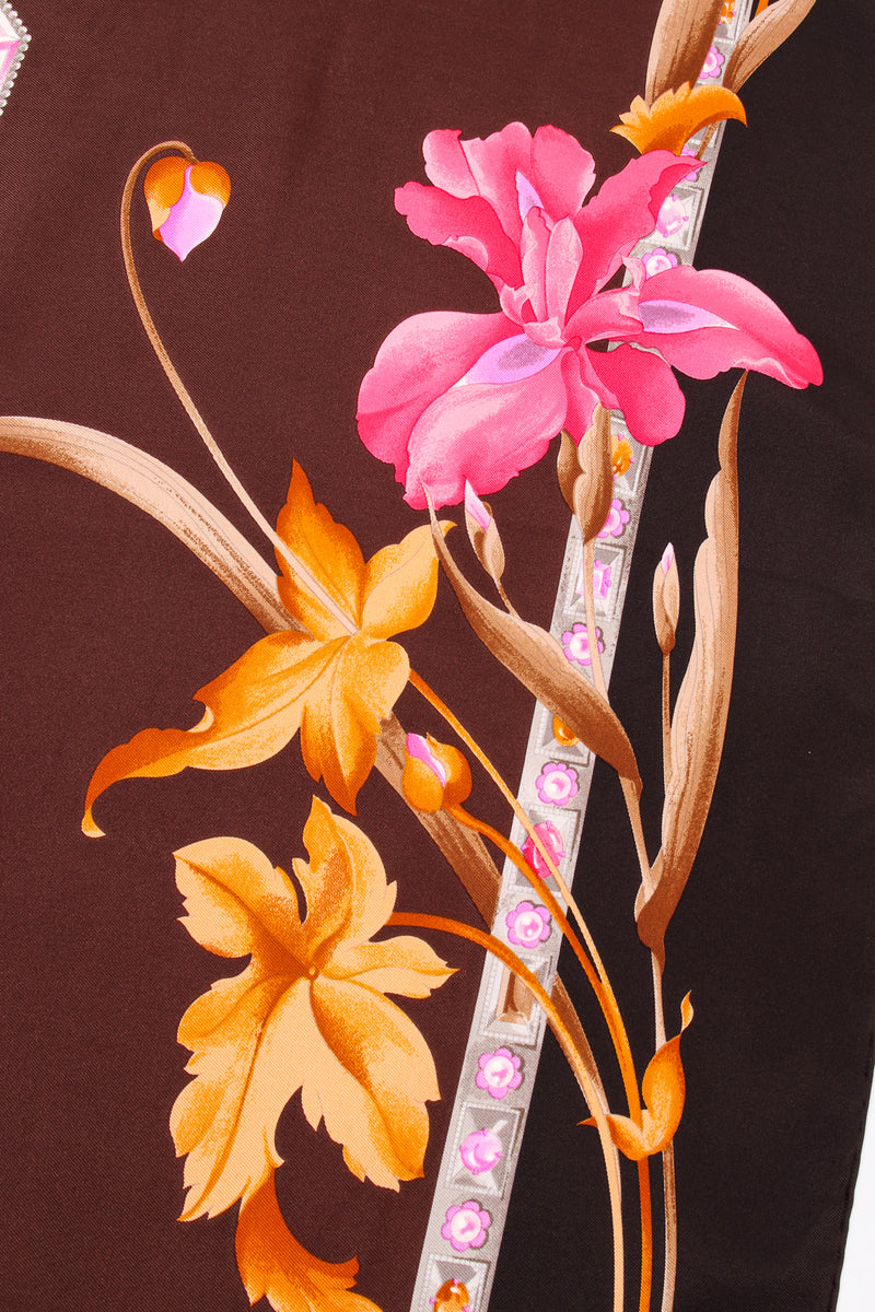 Vintage Leonard Iris Blossom Silk Scarf print detail at Recess Los Angeles